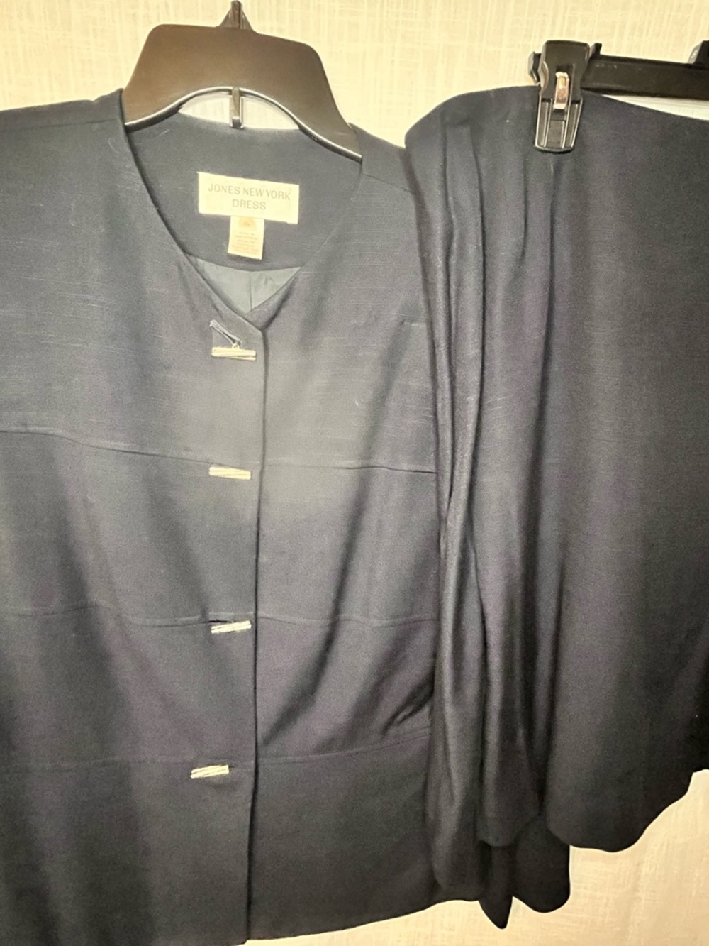 Jones New York Navy Two-Piece Skirt Suit with Minimal Hardware